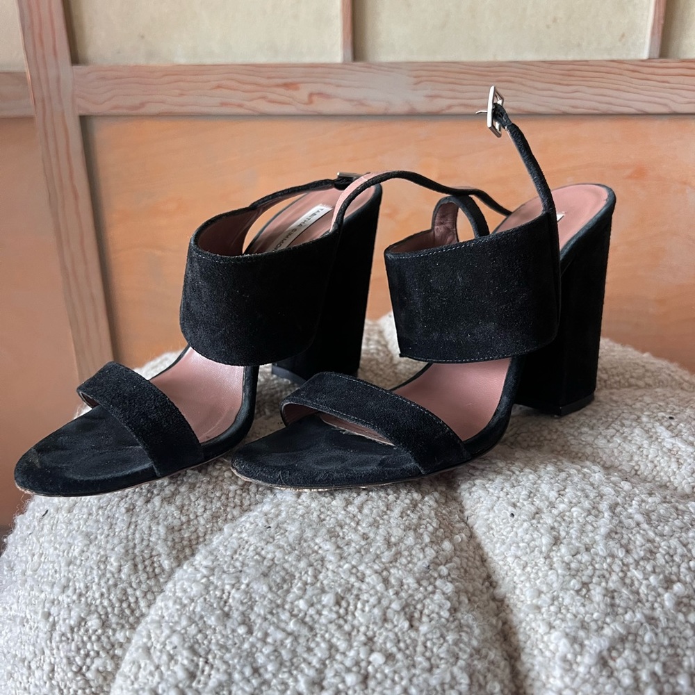 Tabitha Simmons Suede Black Block Heels